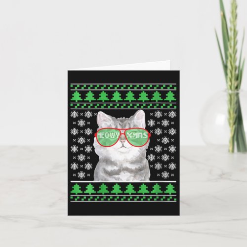 Womens Cat With Sunglasses Meowy Ugly Christmas Sw Card