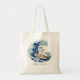 Womens Cat With Sushi Wave Vintage Surfer Surfing Tote Bag