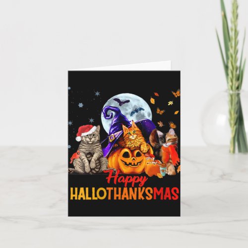 Womens Cats Happy Hallothanksmas Halloween Thanksg Card