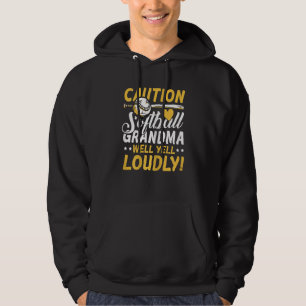 Womens Caution softball grandma  baseball team pla Hoodie