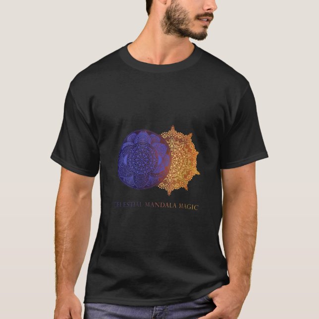 Womens Celestial Mandala Sun and Moon Phases Cosmi T-Shirt (Front)