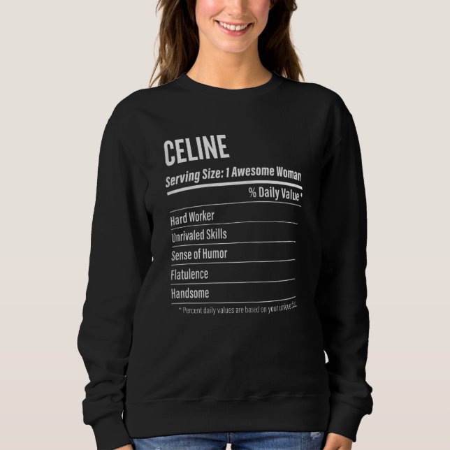 Womens Celine  Nutritional Facts Serving Size Calo Sweatshirt (Front)