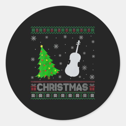 Womens Cello Xmas Tree Lighting Ugly Christmas Swe Classic Round Sticker