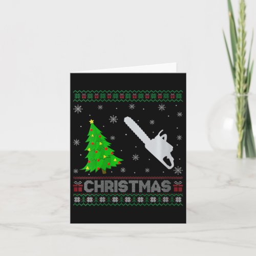 Womens Chainsaw Xmas Tree Lighting Ugly Christmas  Card