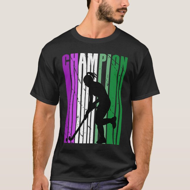 Womens Champion Hockey Birthday Season Purple Gree T-Shirt (Front)
