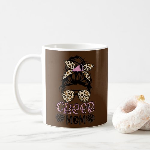 Womens Cheer Mom Leopard Messy Bun Cheerleader Coffee Mug