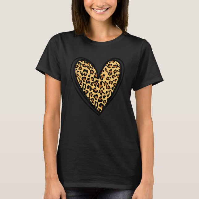 Women's Cheetah Leopard Heart Print Girls Love Val T-Shirt (Front)