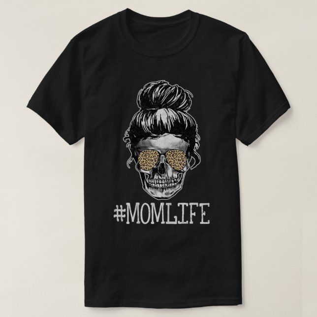 Womens Cheetah Leopard Print Female Skull Mom Life T-Shirt (Design Front)