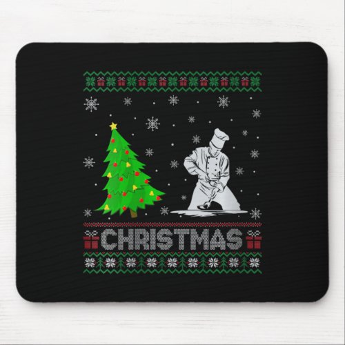 Womens Chef Xmas Tree Lighting Ugly Christmas Swea Mouse Pad