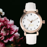 Womens Chic Stylish Elegant Rose Gold Monogrammed Watch<br><div class="desc">Create your own custom, personalized, elegant stylish unique classy faux gold black and white hours, monogrammed, womens ladies rose gold retro vintage look style white leather strap watch. Simply type in your name / monogram / initials, to customize. Makes a great gift, for birthday, graduation, mothers day, christmas, holidays, wedding,...</div>