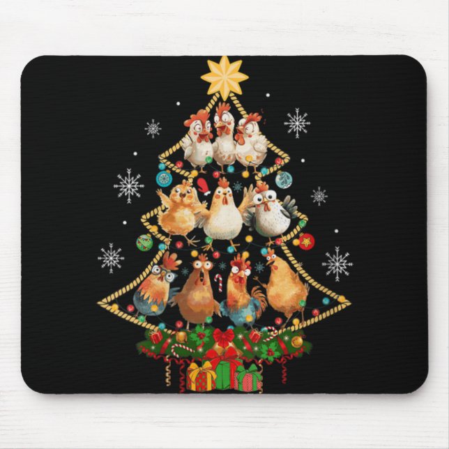 Womens Chicken Christmas Tree Santa Hat Xmas Light Mouse Pad (Front)