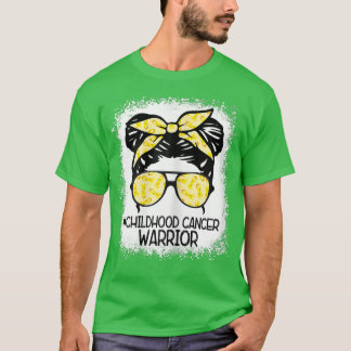 Womens Childhood Cancer Warrior Messy Bun Leopard  T-Shirt