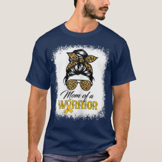 Womens Childhood Cancer Warrior Messy Bun Leopard T-Shirt