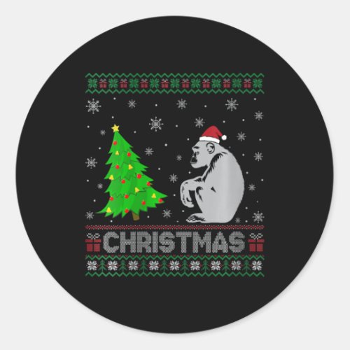 Womens Chimpanzee Xmas Tree Lighting Ugly Christma Classic Round Sticker