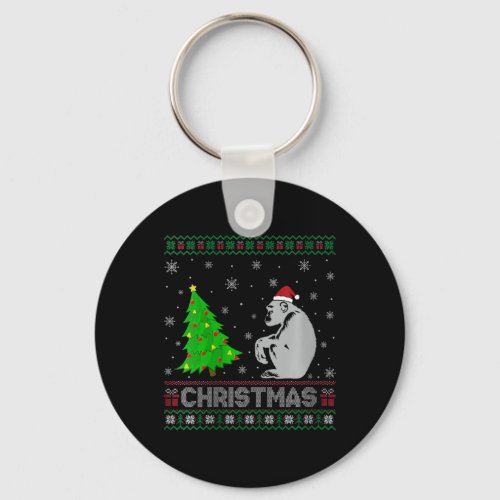 Womens Chimpanzee Xmas Tree Lighting Ugly Christma Keychain