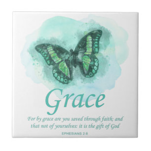 Womens Christian Bible Butterfly Verse: Grace Ceramic Tile