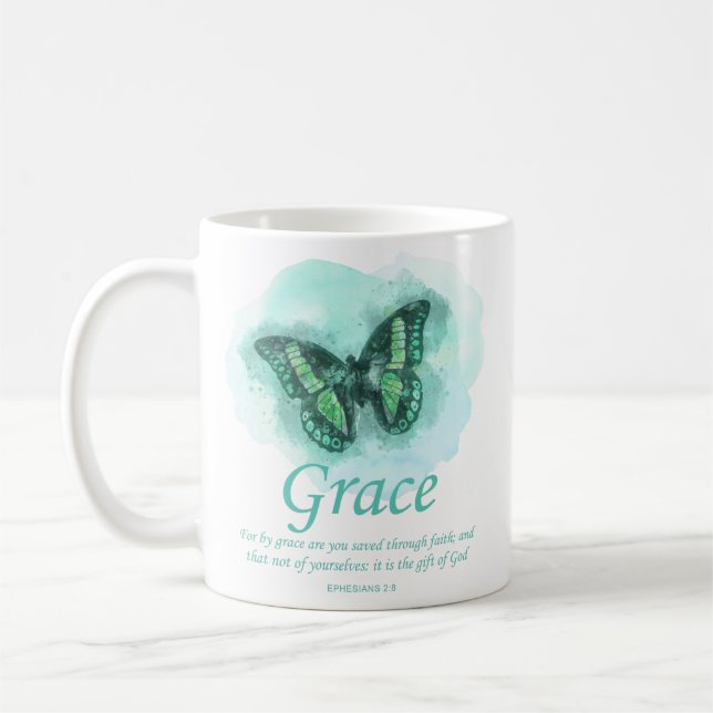 Womens Christian Bible Butterfly Verse: Grace Coffee Mug (Left)