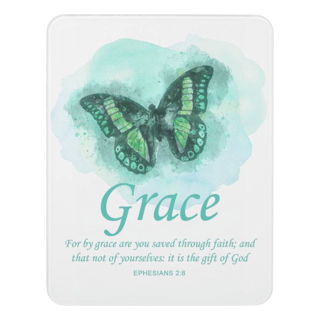 Womens Christian Bible Butterfly Verse: Grace Door Sign (Contemporary Vert)