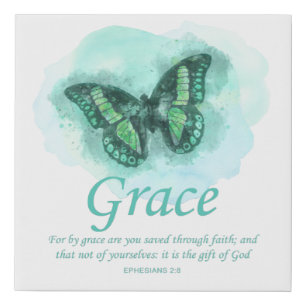 Womens Christian Bible Butterfly Verse: Grace Faux Canvas Print