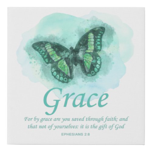 Womens Christian Bible Butterfly Verse Grace Faux Canvas Print