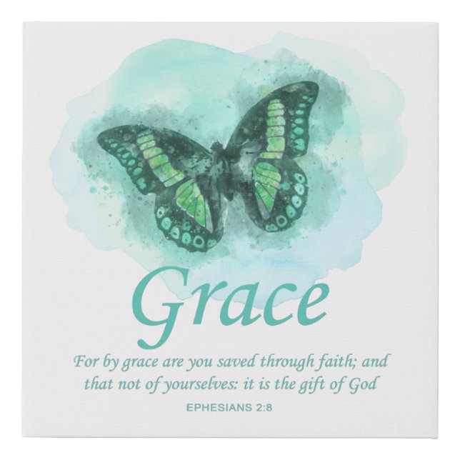Womens Christian Bible Butterfly Verse: Grace Faux Canvas Print (Front)