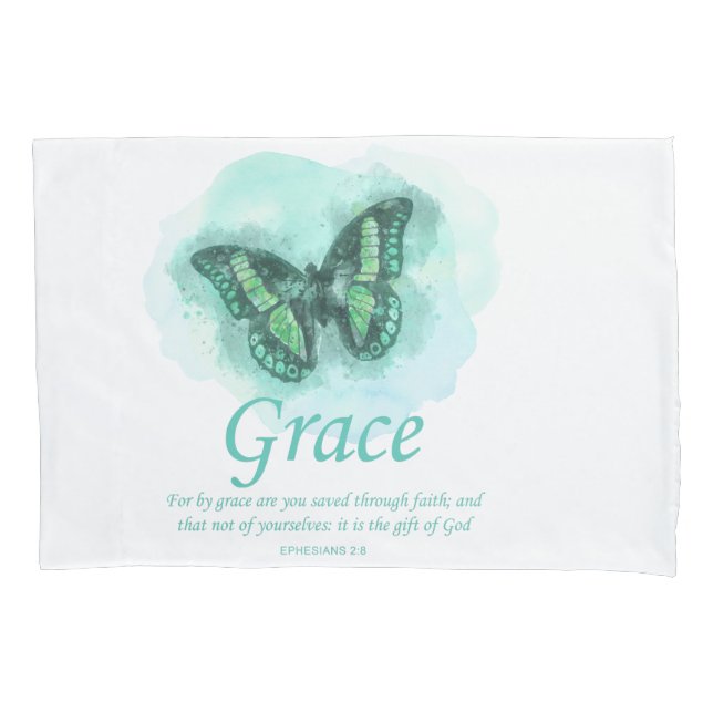 Womens Christian Bible Butterfly Verse: Grace Pillow Case (Front)