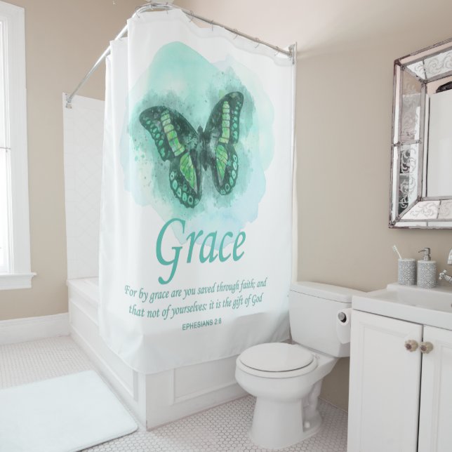Womens Christian Bible Butterfly Verse: Grace Shower Curtain (In Situ)