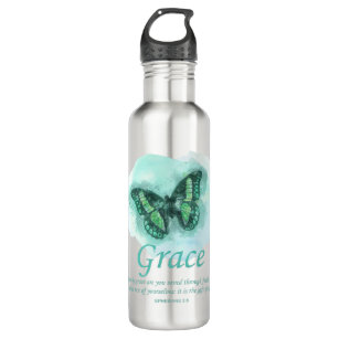 Womens Christian Bible Butterfly Verse: Grace Stainless Steel Water Bottle