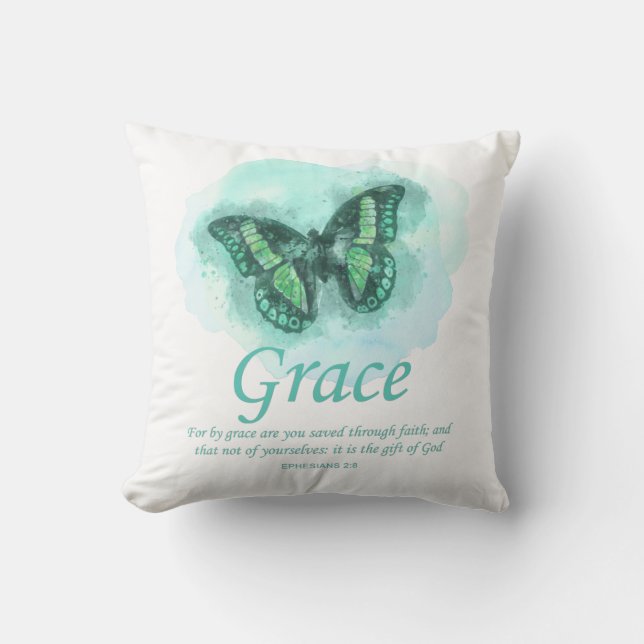 Womens Christian Bible Butterfly Verse: Grace Throw Pillow (Front)