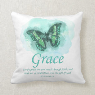 Womens Christian Bible Butterfly Verse: Grace Throw Pillow