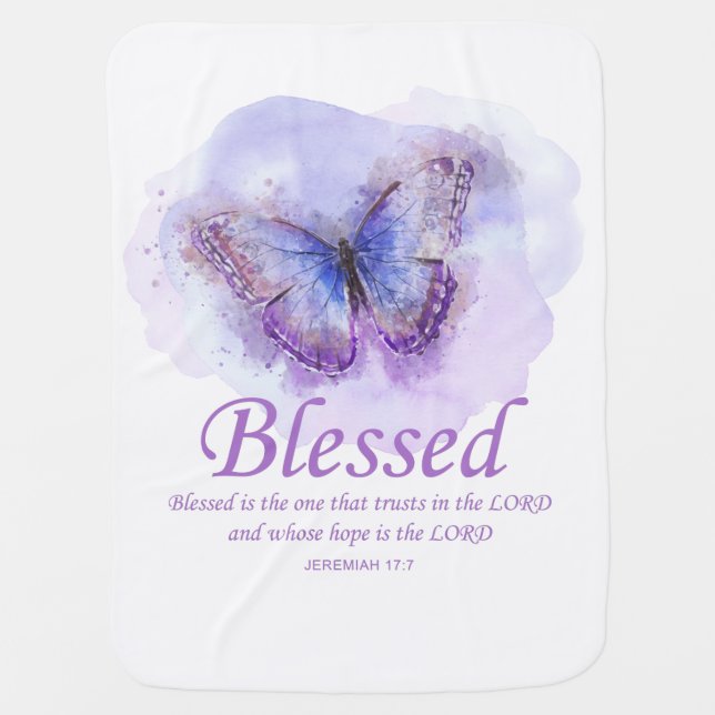 Women's Christian Bible Verse Butterfly: Blessed Baby Blanket (Front)