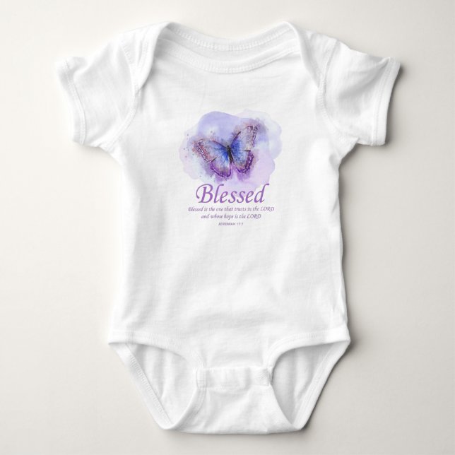 Women's Christian Bible Verse Butterfly: Blessed Baby Bodysuit (Front)