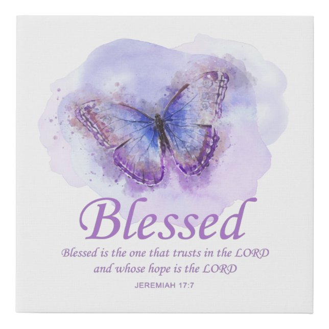 Women's Christian Bible Verse Butterfly: Blessed Faux Canvas Print (Front)
