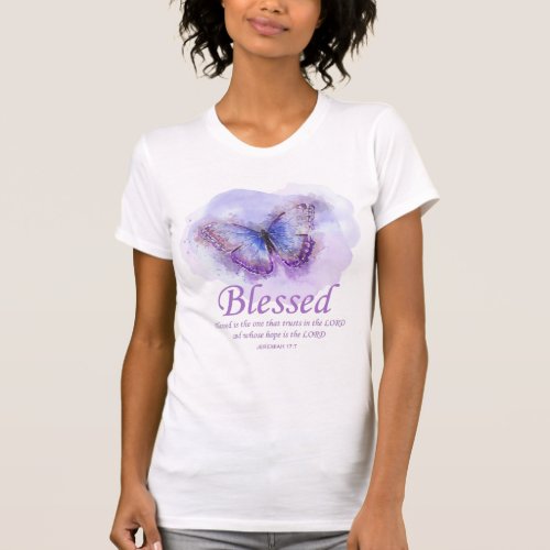 Womens Christian Bible Verse Butterfly Blessed T_Shirt