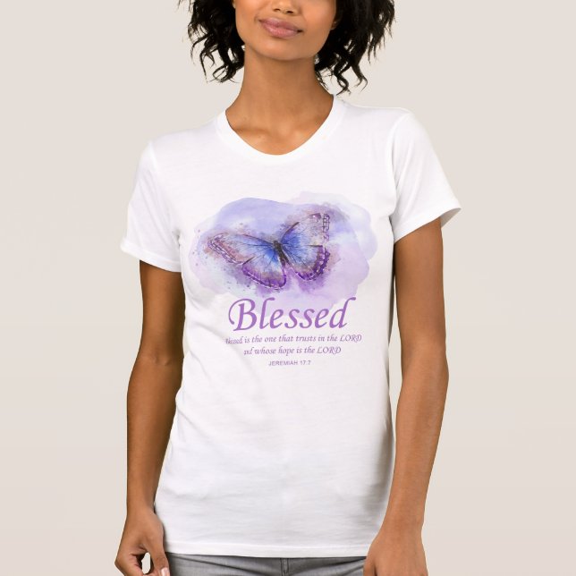 Women's Christian Bible Verse Butterfly: Blessed T-Shirt (Front)