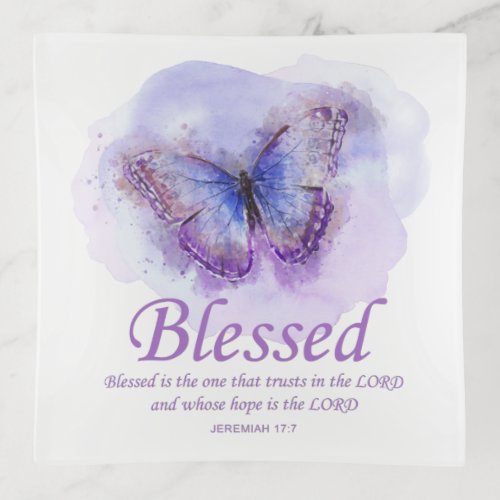 Womens Christian Bible Verse Butterfly Blessed Trinket Tray