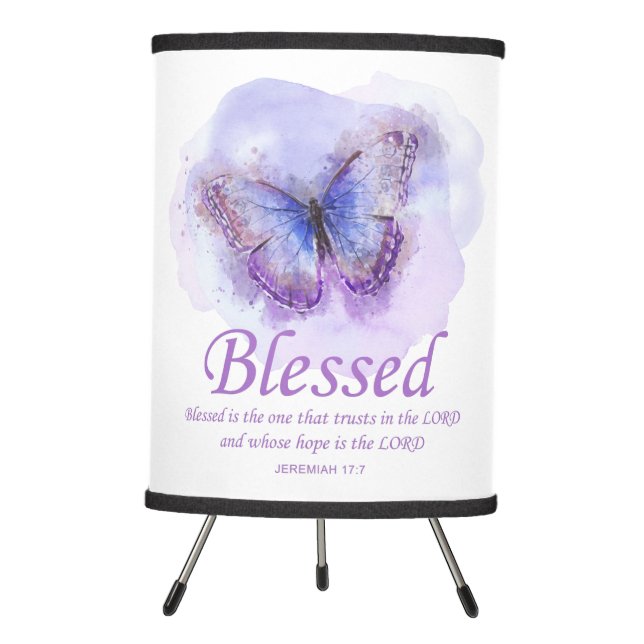 Women's Christian Bible Verse Butterfly: Blessed Tripod Lamp (Front)