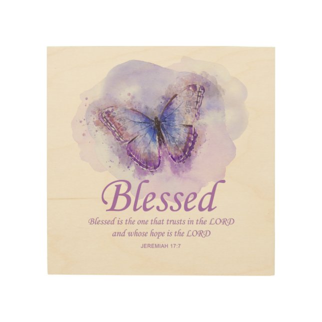 Women's Christian Bible Verse Butterfly: Blessed Wood Wall Art (Front)