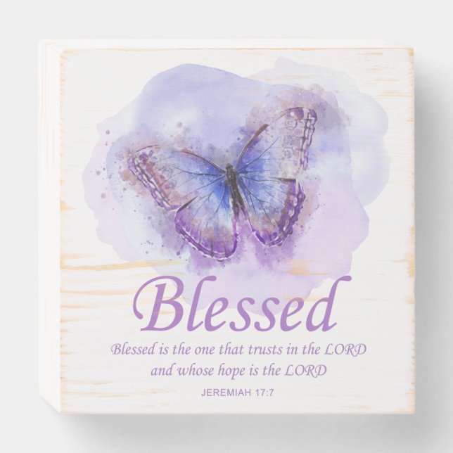 Women's Christian Bible Verse Butterfly: Blessed Wooden Box Sign (Front Horizontal)