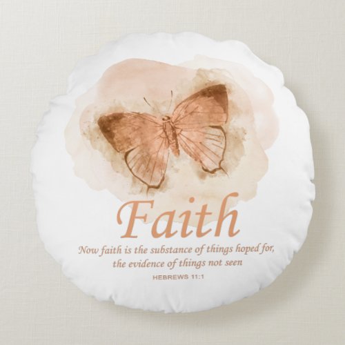 Womens Christian Bible Verse Butterfly Faith Round Pillow