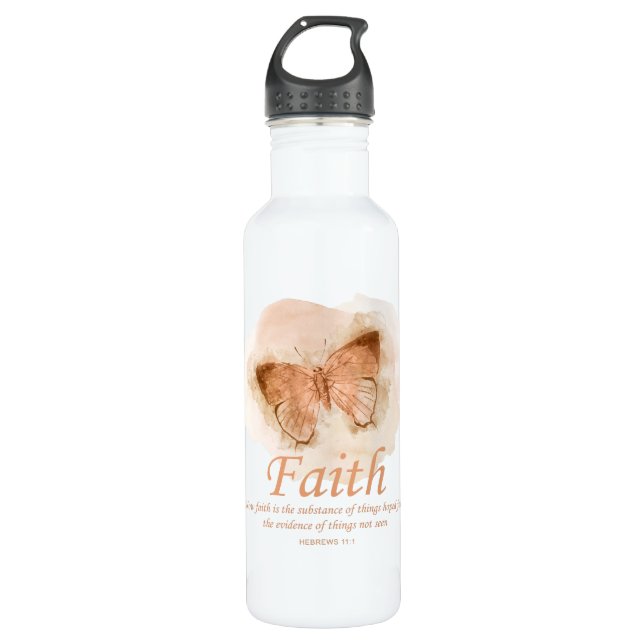 Women's Christian Bible Verse Butterfly: Faith Stainless Steel Water Bottle (Front)