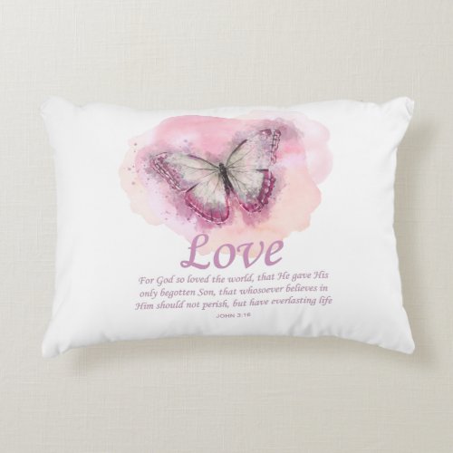 Womens Christian Bible Verse Butterfly Love Accent Pillow