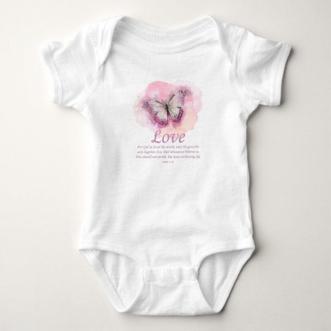 Women's Christian Bible Verse Butterfly: Love Baby Bodysuit (Front)