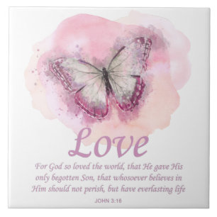 Women's Christian Bible Verse Butterfly: Love Ceramic Tile