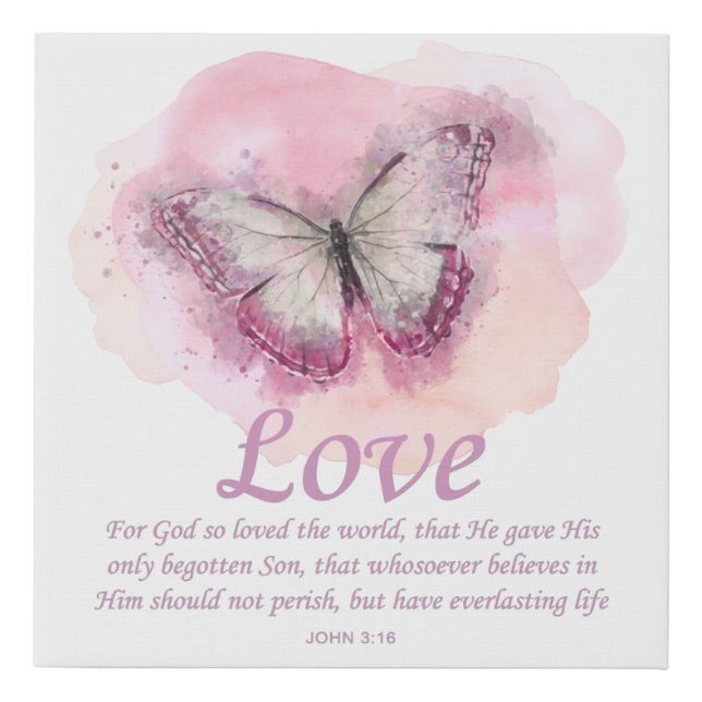 Women's Christian Bible Verse Butterfly: Love Faux Canvas Print (Front)