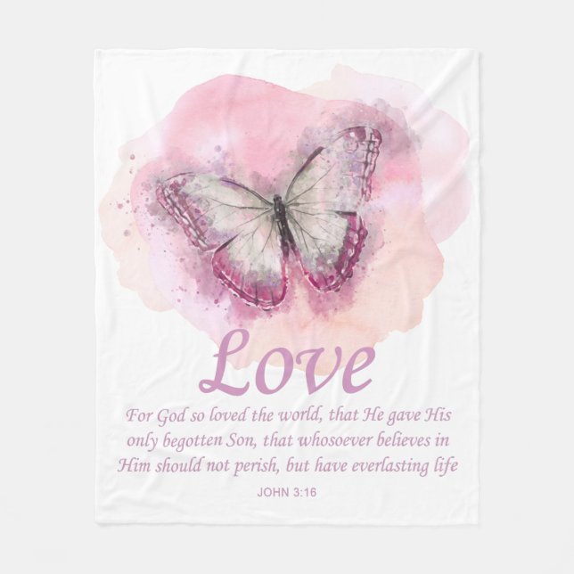 Women's Christian Bible Verse Butterfly: Love Fleece Blanket (Front)
