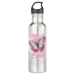 Women's Christian Bible Verse Butterfly: Love Stainless Steel Water Bottle