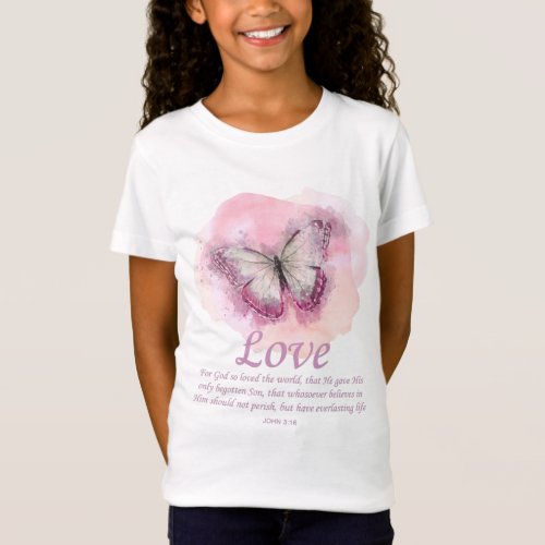 Womens Christian Bible Verse Butterfly Love T_Shirt