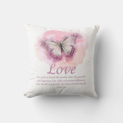 Womens Christian Bible Verse Butterfly Love Throw Pillow