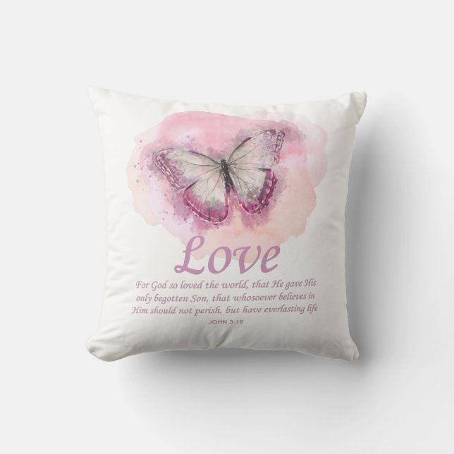 Women's Christian Bible Verse Butterfly: Love Throw Pillow (Front)